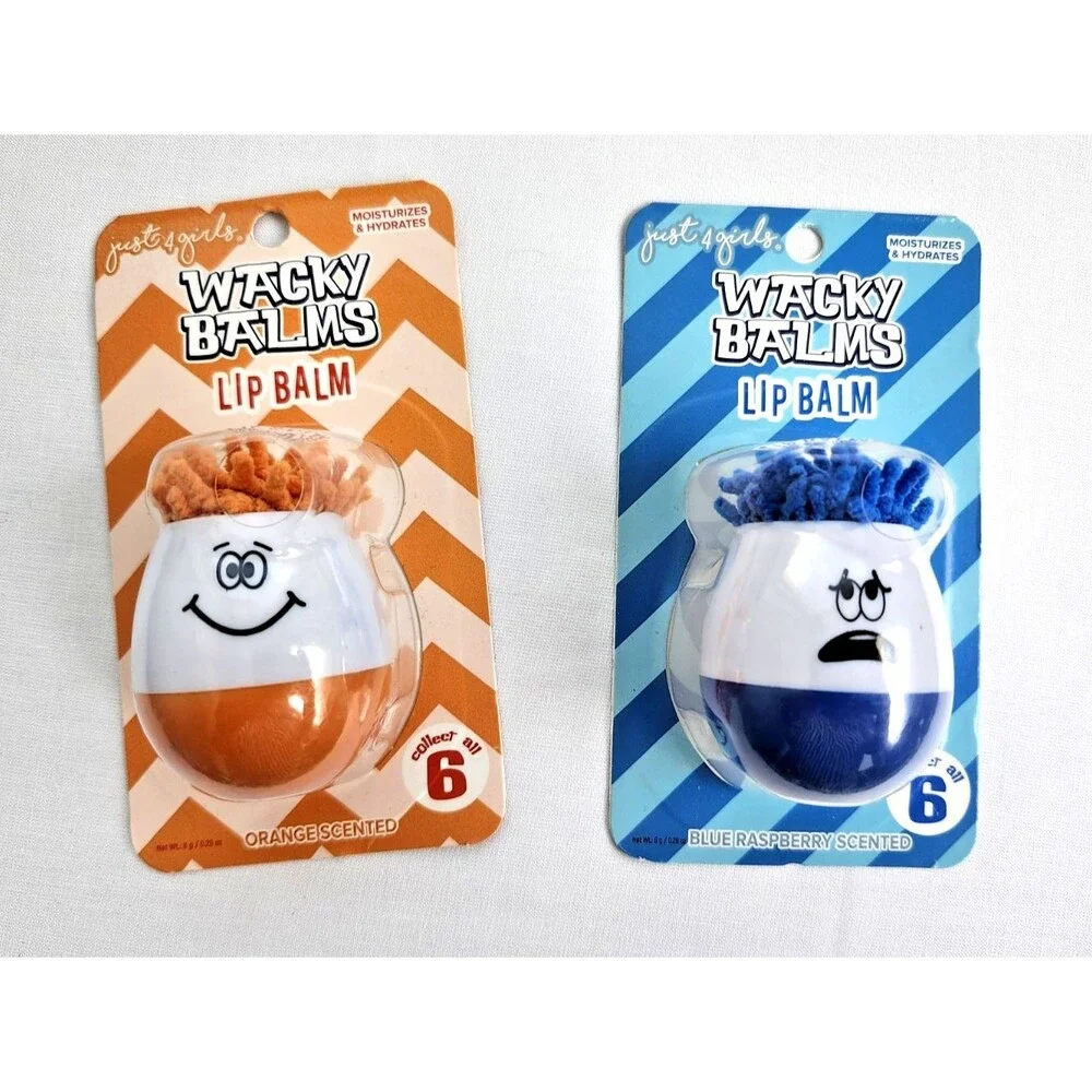 Just 4 Girls Wacky Balms‎ Lip Balm Set Orange & Blue Raspberry Scents New Sealed